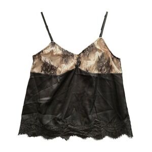 Whimsigoth Fairy Babydoll Coquette Black Satin Lace Trim Cami Top S